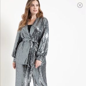 ELOQUII tie waist sequin jacket/blazer